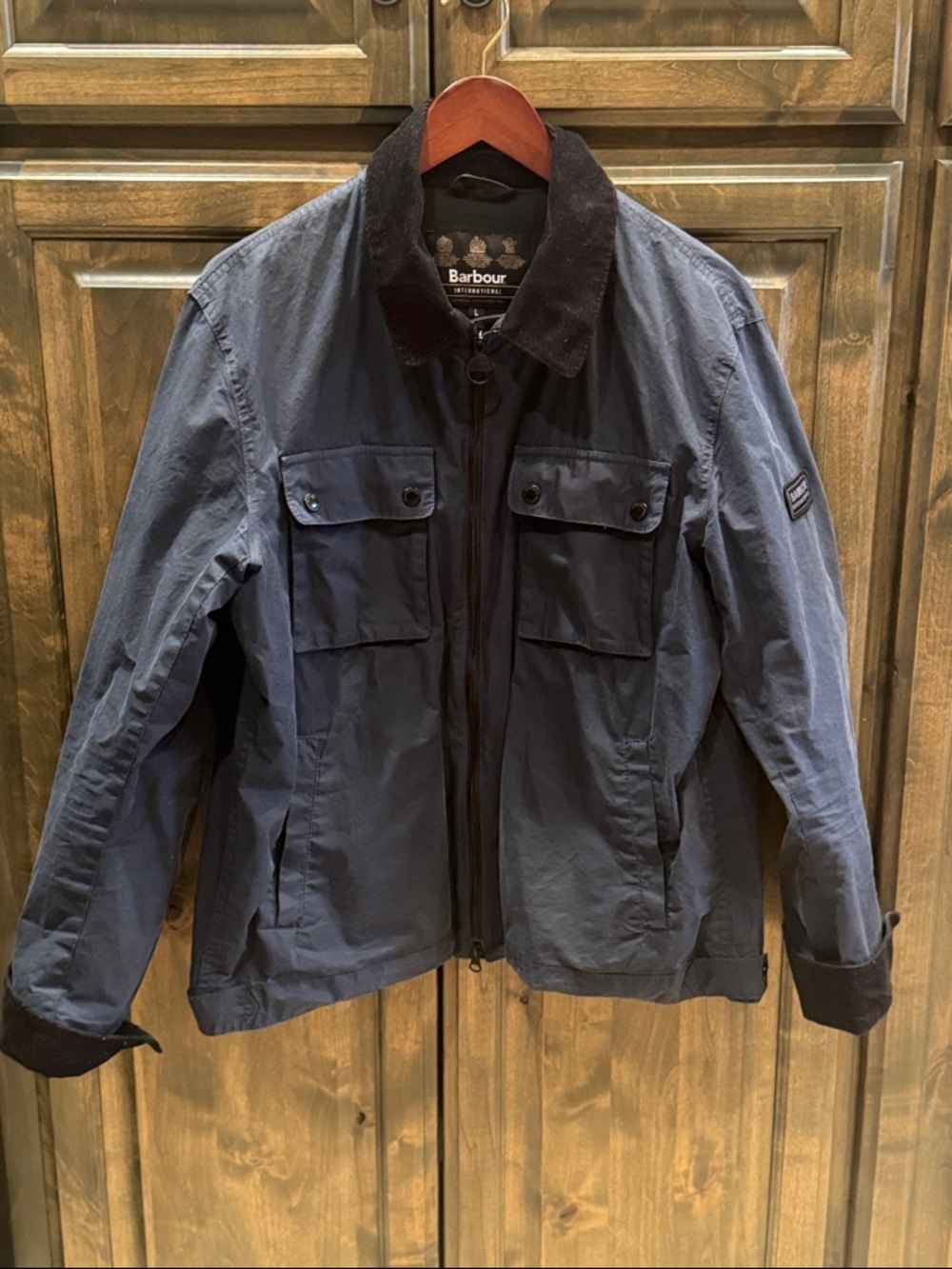 Barbour Men’s Lightweight Wax Jacket Navy Corduroy Trim L $435!